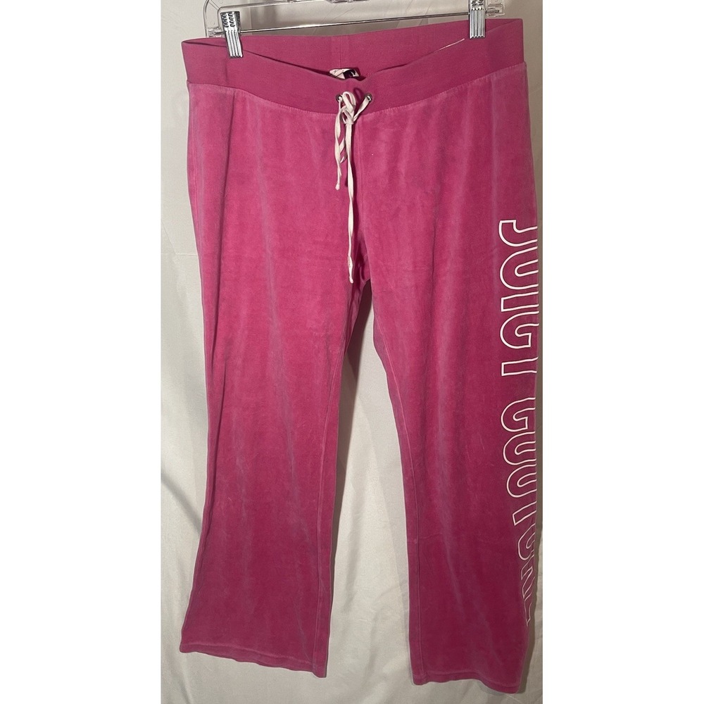 Juicy Couture Velour Track Pants Pink Logo Side Drawstring Women's Size L